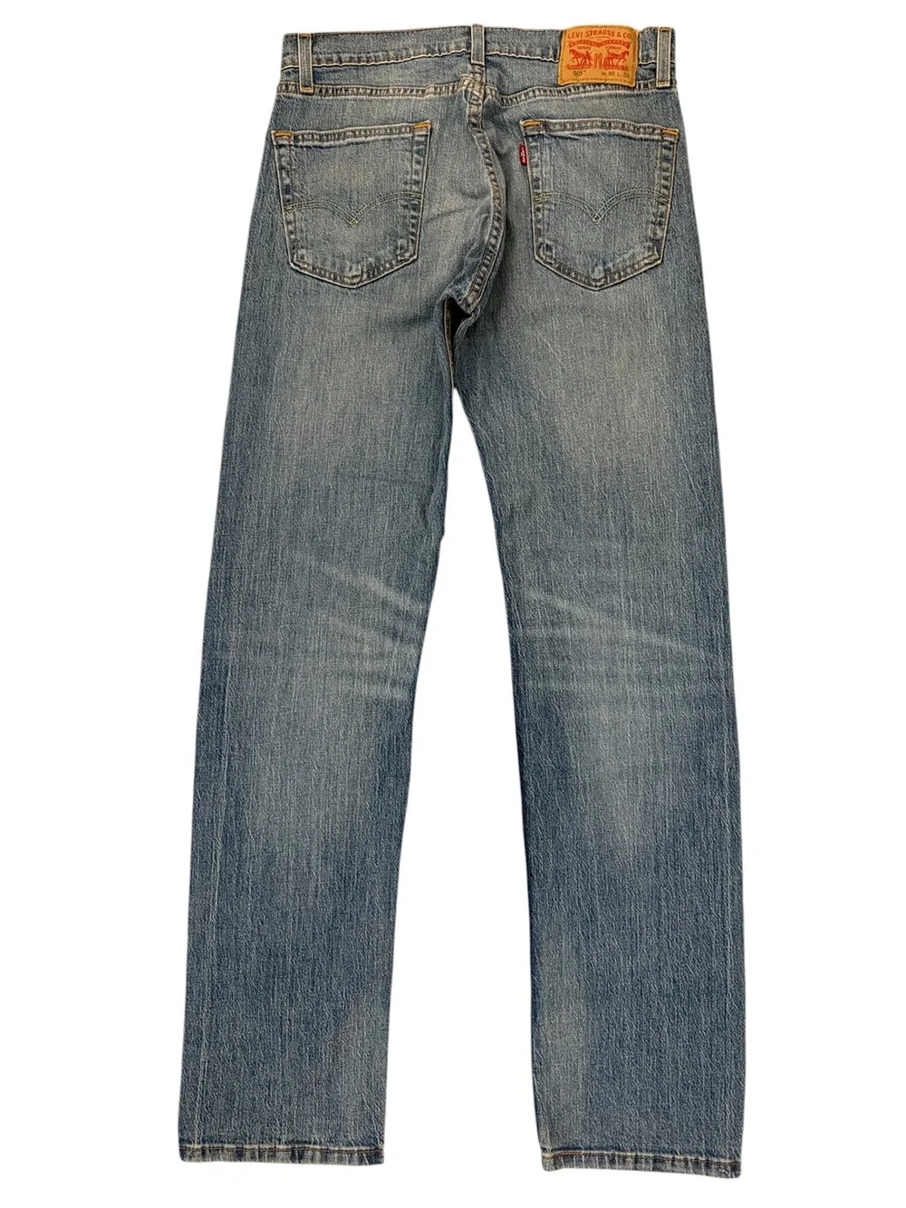Levi’s 505 Straight Leg Jeans 30x32 Medium Wash Faded Stretch Denim Whiskering